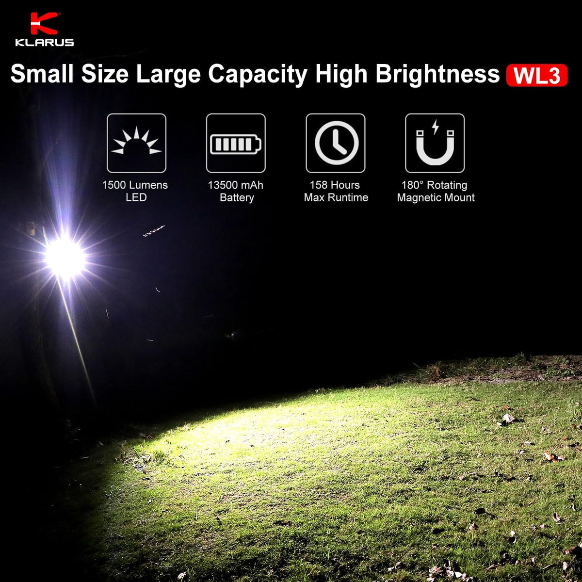 KLARUS WL3 campinglamp, 13500 mAh hoge capaciteit oplaadbaar werklicht, 1500lm camping lantaarn met 6 modi -lichten, magnetische basis, haakfunctie, IPX5 voor kamperen, nachtvissen