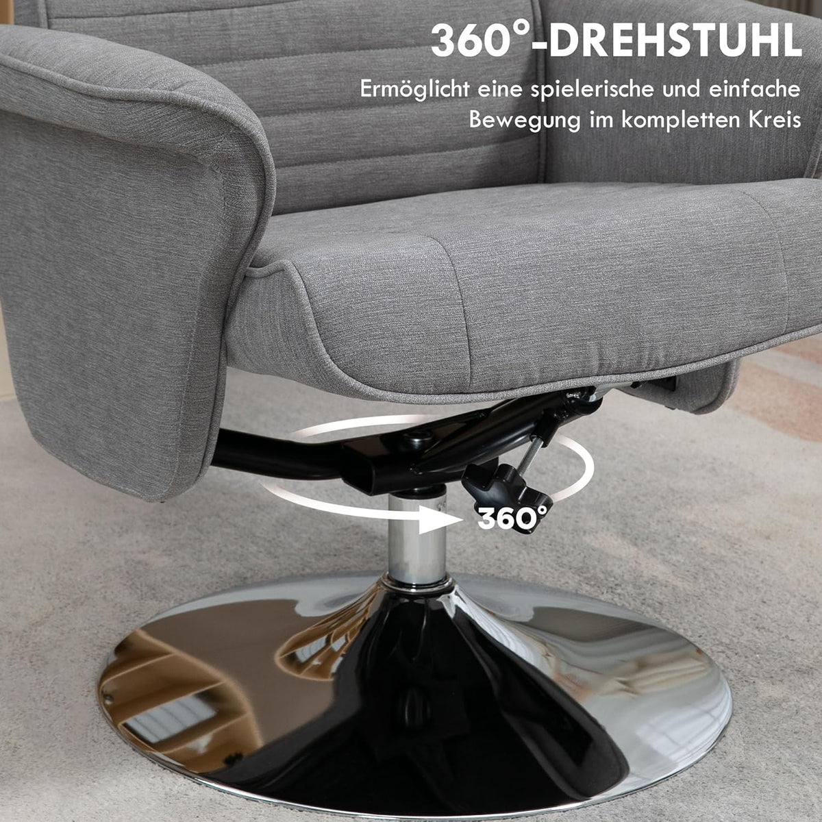 Draaifauteuil – Relaxstoel – TV-Fauteuil – Loungestoel – Fauteuil – 360° Draaibaar – Verstelbare Rugleuning – Fluwelen Bekleding – Grijs