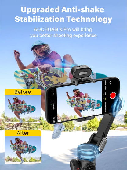 Smartphone Gimbal Stabilizer, 3-assige stabilisator voor iPhone & Android, AI Tracking Sensor (geen App), Telefoon Gimbal w/OLED-scherm/Ingebouwd Licht, AOCHUAN X Pro AI-versie
