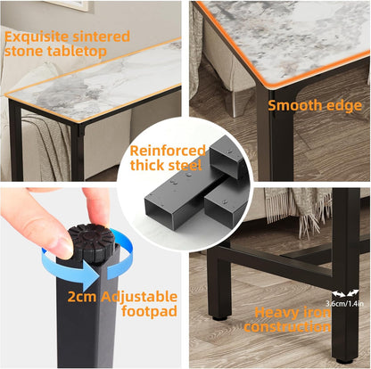 FATIVO Bartafel, smaragd, wit, bistrotafel, marmer, statafel, keuken, keukentafel, rechthoekig, smal, met zwart metalen frame, voor keuken, woonkamer, eetkamer, 120 x 40 x 105 cm