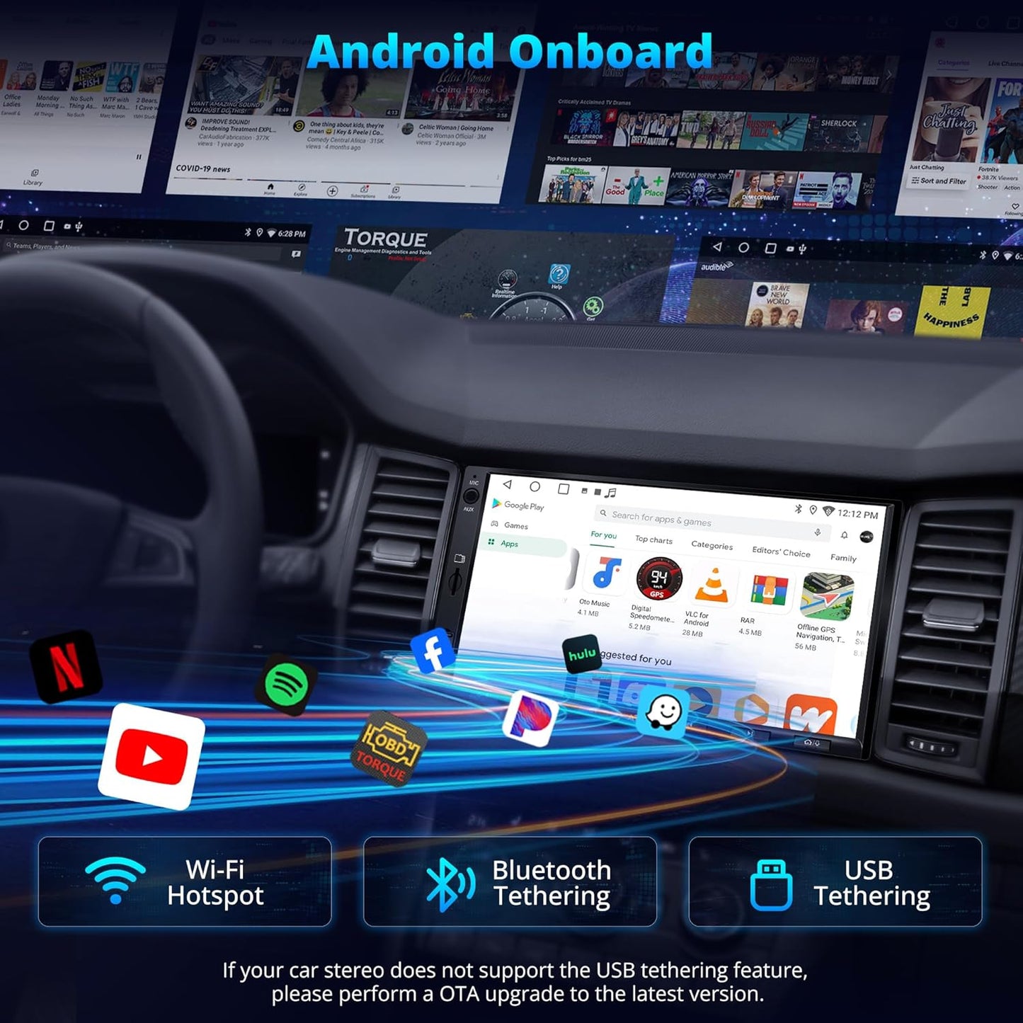 Autoradio 2 Din Android – Multimedia Radio – Auto Stereo – Car Audio Systeem – Navigatie Systeem – 7 Inch Touchscreen – Draadloze CarPlay & Android Auto