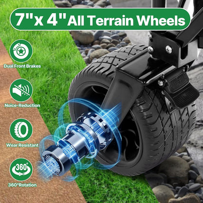 Beau Jardin Opvouwbare strandwagen, met wielen, opvouwbaar, met intrekbare handgreep, voor elk terrein, transport, draaibare voorwielen, capaciteit voor kamperen, buiten en picknick, zwart