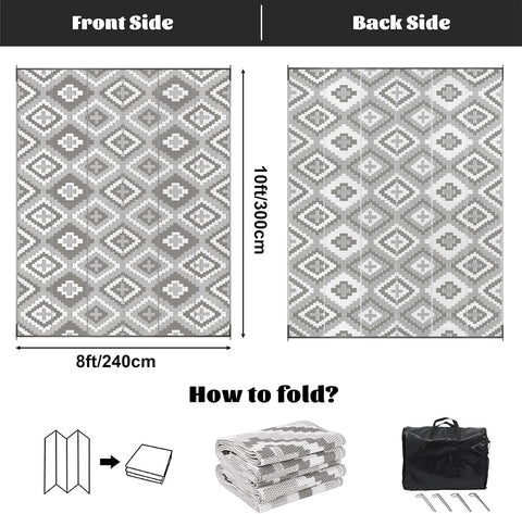 Buiten Vloerkleed - Buitenkleden - Buitentapijt - Opvouwbaar - UV-bestendig - Waterdicht - Buitenmatten - voor Buiten - Balkon - Strand - Picknick -Terras - Rechthoekig - 240 x 300 cm - Grijs