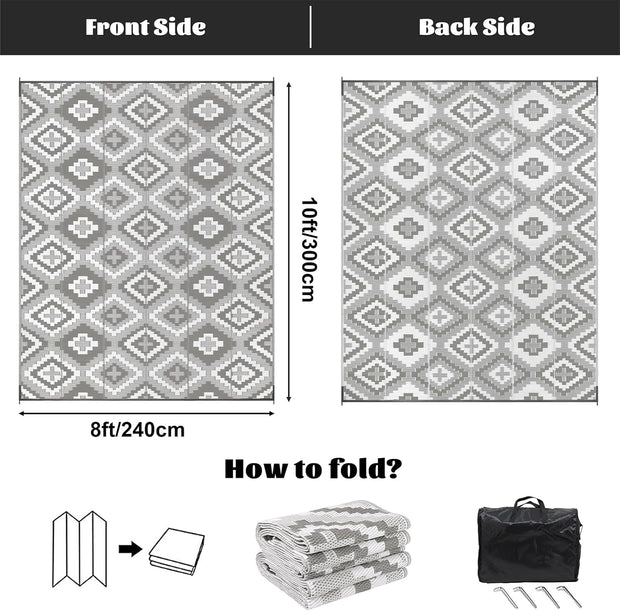 Buiten Vloerkleed - Buitenkleden - Buitentapijt - Opvouwbaar - UV-bestendig - Waterdicht - Buitenmatten - voor Buiten - Balkon - Strand - Picknick -Terras - Rechthoekig - 240 x 300 cm - Grijs