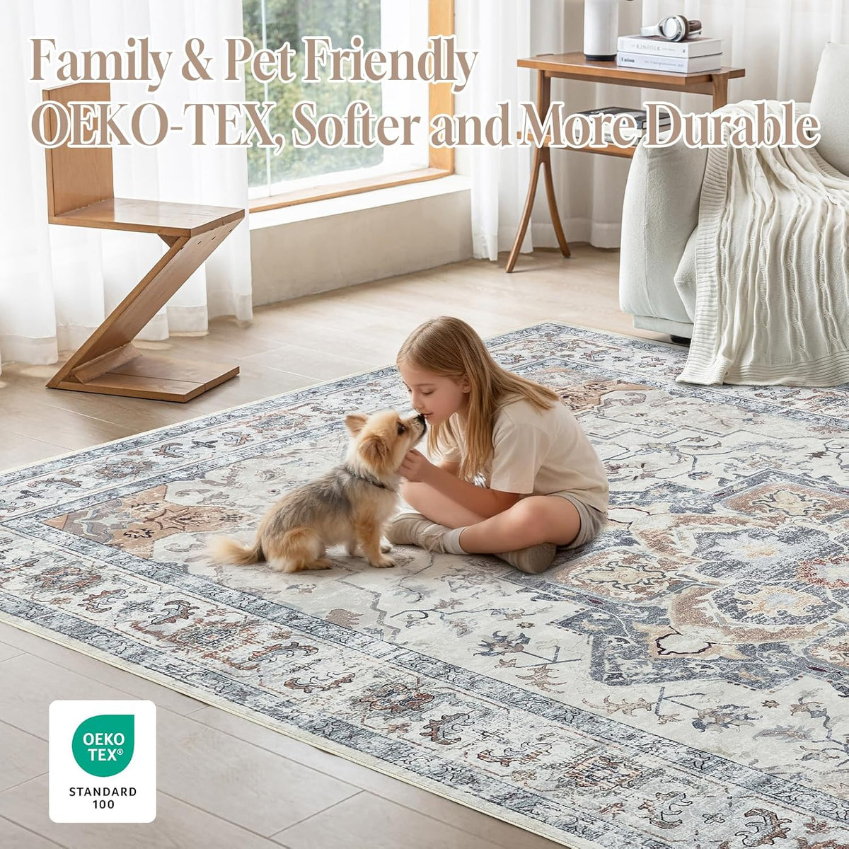 CHOSHOME Wasbare vloerkleden voor woonkamer, vloerkleden voor slaapkamer, laagpolig tapijt, antislip tapijt, traditioneel zacht oosters tapijt voor keuken, eetkamer, 200 x 290 cm, taupe bruin faux