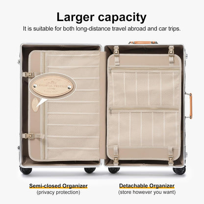 Urecity 3-delige retro bagageset - vintage lederen koffer voor dames, stijlvolle en ruime reiskofferset met robuust aluminium frame, wit met bruin, S(12")+L(26"), vintage