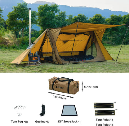 POMOLY Camping Hot Tent Bushcraft Tent, STOVEHUT 70 3.0 Shelter met 4 palen voor 1-2 personen wandelen, backpacken