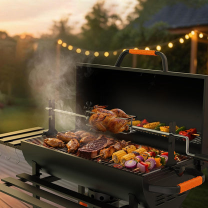 KEYO GRILL 73,7 cm (29 inch) houtskoolgrill - 537 Sq In, houtskoolgrill in vatvorm met roestvrijstalen grill en centrale houtskool, voor tuin, schuur, erf