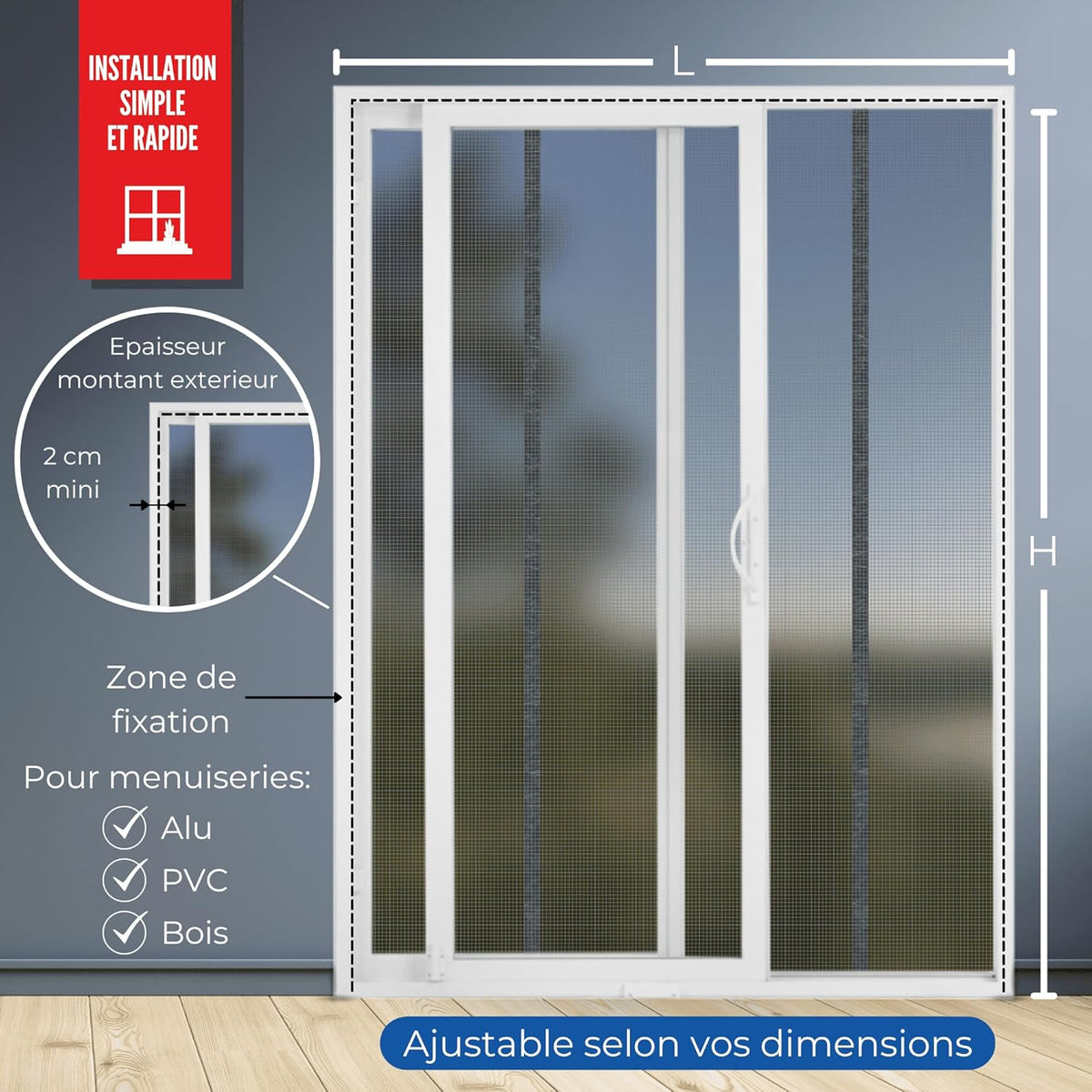 TRANQUILISAFE Magnetisch vliegengaas voor bessen, magnetisch vliegengaas met 2 openingen, muggennet voor veranda en grote raamdeur, muggenbescherming (L 200 cm - H 216/224 cm)
