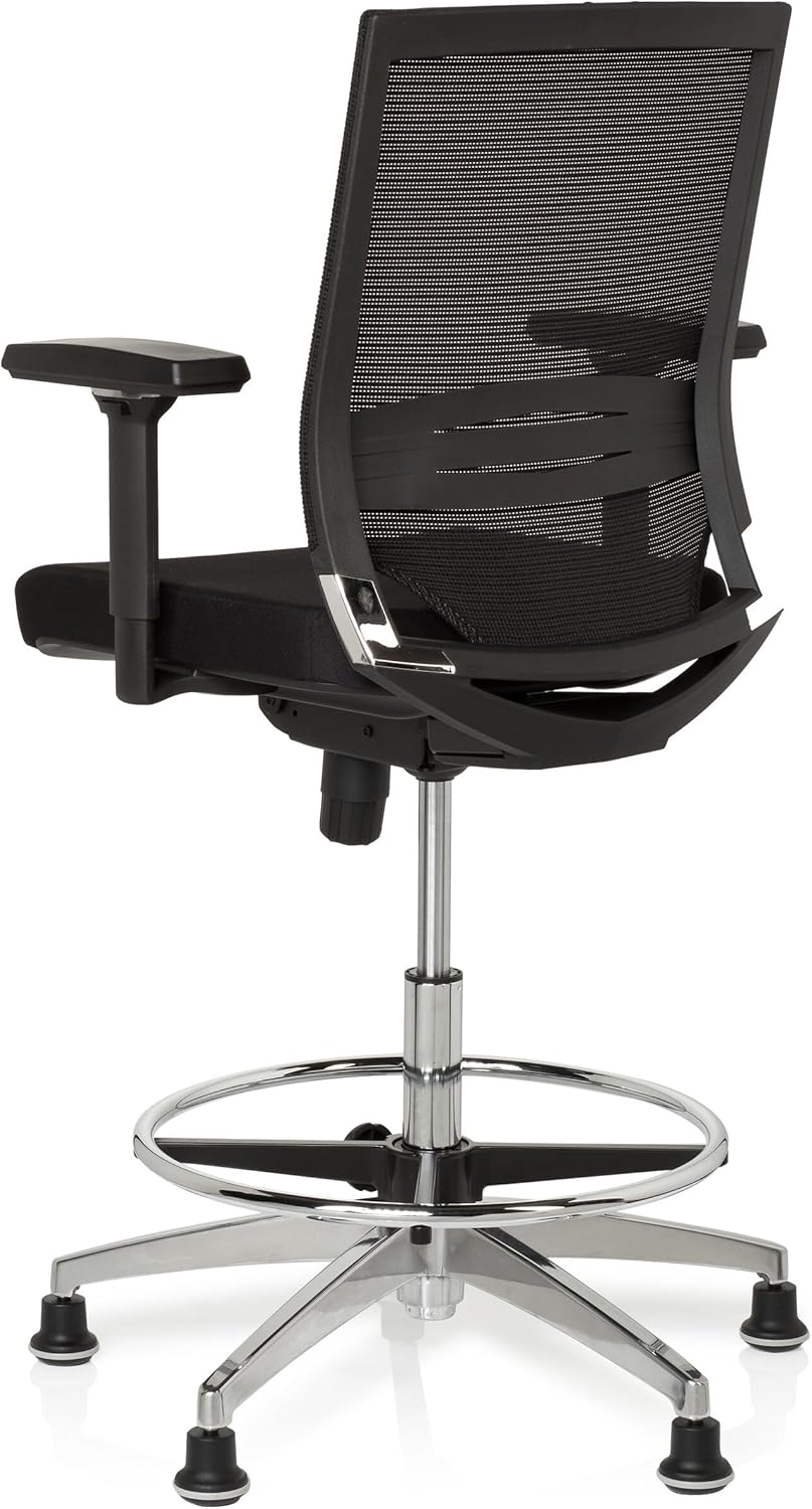 hjh OFFICE Top Work 77 657550 Werkstoel, bureaustoel, met stof/net, zwart, hoog, ergonomisch, stoel en voetensteun, in hoogte verstelbaar