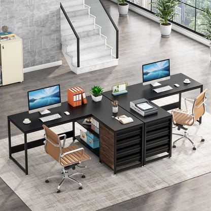 Tribesigns L-Shaped Computer Desk with Storage Drawers, 150cm Corner Desk with Shelves, Reversible L Shaped Office Desk Study Writing Desk Workstation for Home Office, Black