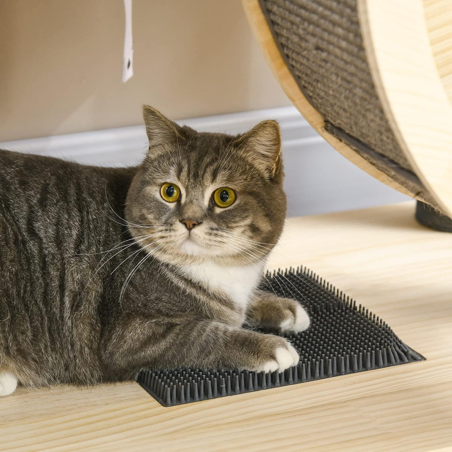 PawHut cat tree with running wheel, 4 storey scratching tree, cat house with sisal posts, cat cave, solid wood, 80 x 40 x 148 cm - QUORE