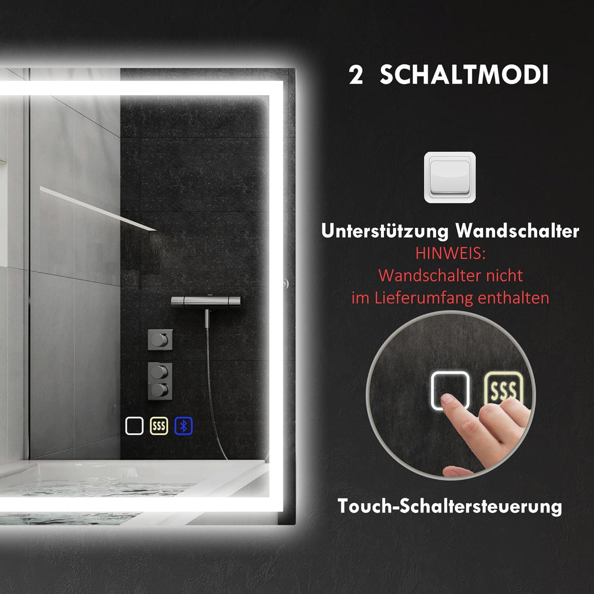 Badkamerspiegel – LED Spiegel – Wandspiegel – Verlichte Spiegel – Bluetooth Spiegel – Anti-Condens – 100 x 80 cm – Gehard Glas