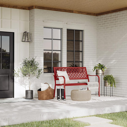 Grand patio Tuinbank, outdoorbank met 2-3-zits, roestbestendig, gestempeld patroon, kleur naar keuze, geschikt voor binnen en buiten, terras en park (Bossa Nova Red)