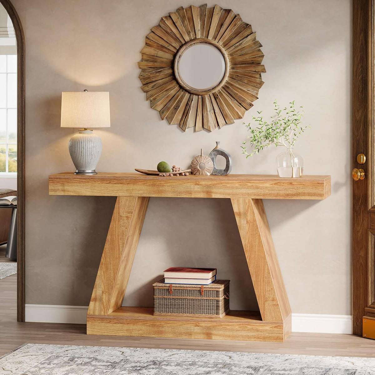 Tribesigns Console Table, 140 x 30 x 80 cm, Side Table, Corridor Table, Sofa Table for Small Spaces, Console Table with Storage Space at Entrance, Hallway, Living Room, Natural Brown