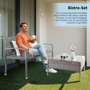 Tuinbank - Buitenbank - Terrasbank - Balkonbank - 2-zitsbank - met Staal Frame - Armsteunen - Tuinmeubelen - voor Tuin - Terras - Balkon - Polyrotan - 122 x 60 x 85 cm - Grijs