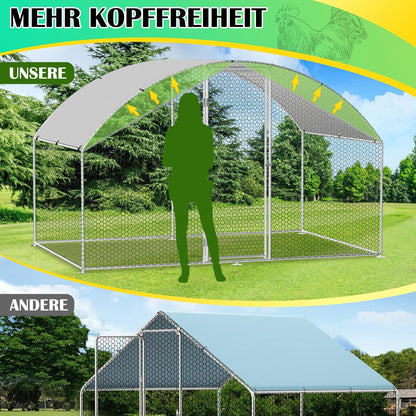 Chicken Coop 3 x 4 x 2 m, Metal Free Wheeling, Small Animal Cage, Aviary with Roof Tarpaulin, Pet Run for Chickens, Poultry, Small Animals, Bow Attachment - QUORE