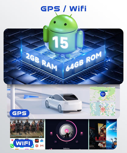 Autoradio Android 15 – Touchscreen Autoradio – Multimedia Systeem – GPS Navigatie – CarPlay Android Auto – 7-inch IPS Scherm – Draadloze Connectiviteit – Inclusief Achteruitrijcamera