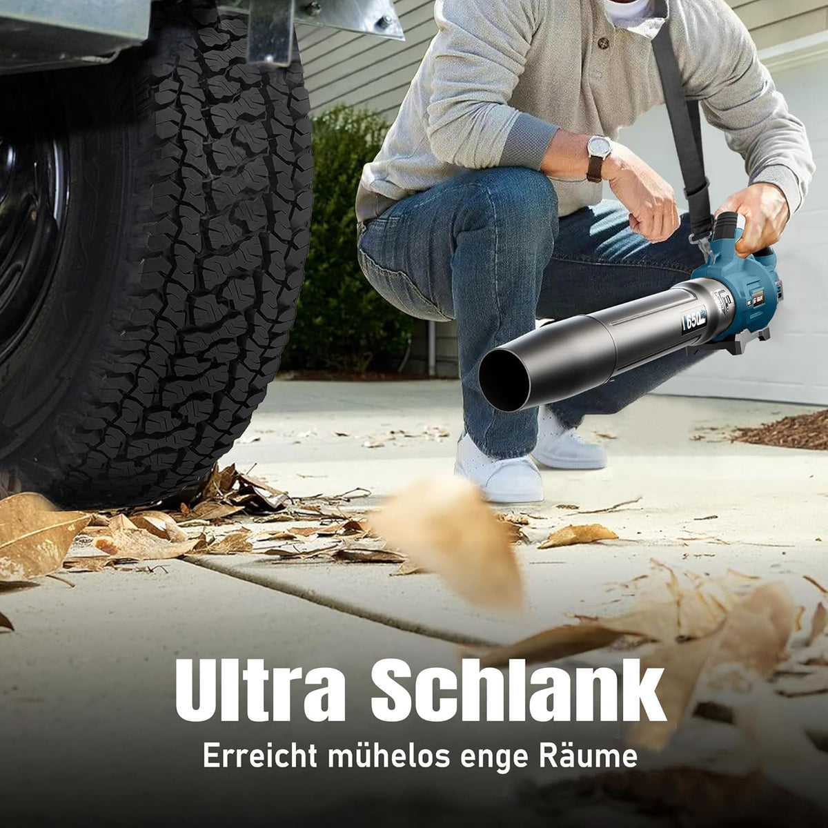 GEVEELIFE Accu-elektrische bladblazer 18 V, 257 km/u, met 3 snelheden en 2 accu's van 5,2 Ah, draadloze bladblazer voor tuin, bladeren, stof en sneeuw, blauw (batterij