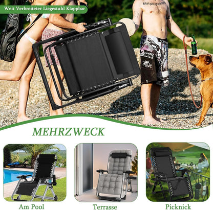 Opvouwbare Tuinligstoel – Zonneligstoel – Relaxstoel – Ligbed – Balkonstoel – Extra Breed 72cm – Verstelbare Rugleuning & Draagvermogen 200 kg