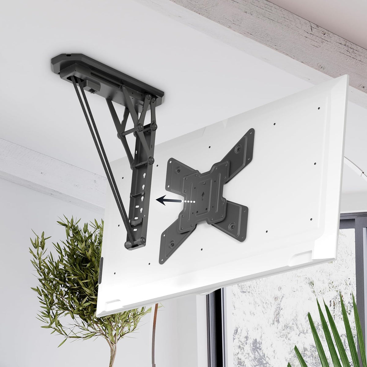 RICOO TV plafondhouder, elektrisch, inklapbaar, voor 23-55 inch, universele tv-beugel plafond SE0544, tv-houder, tv-lift, plafondhouder voor televisies tot 30 kg met max. VESA 400 x 400 mm