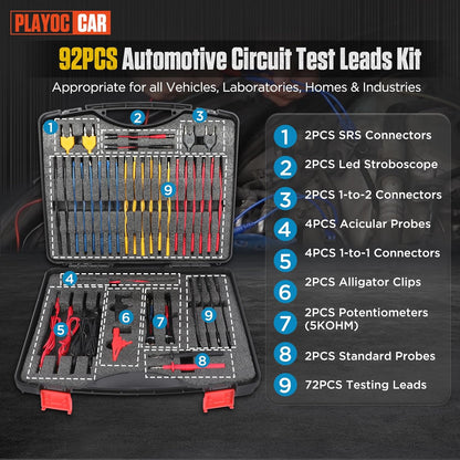 PLAYOCCAR 92 stuks Automotive Circuit Test Leads Kit, Multifunctionele Multimeter Elektrische Sonde Testkit Voor alle voertuigen, laboratoria, huizen, industrieën