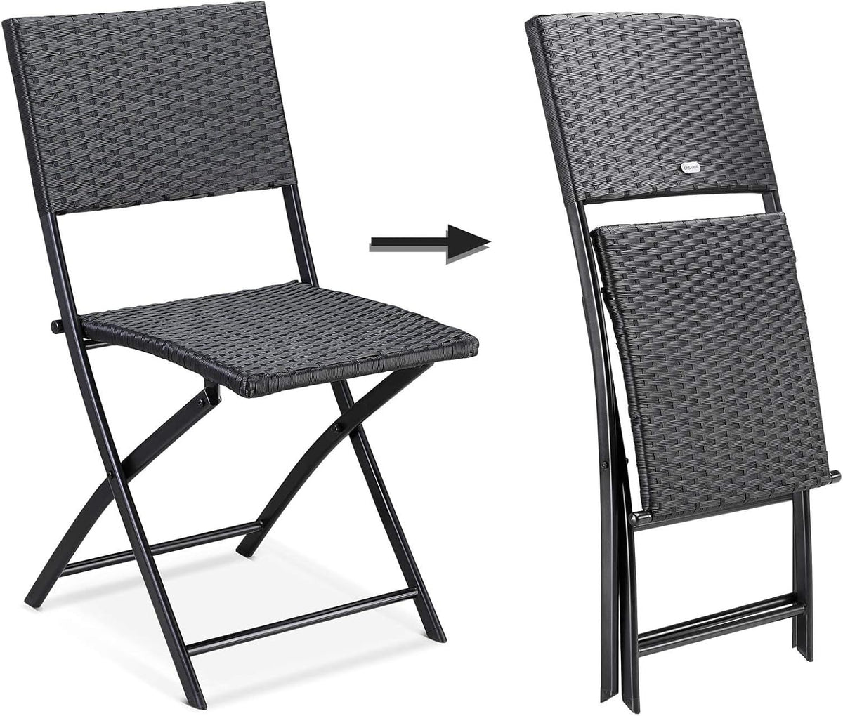 Casaria Polyrattan Set of 4 Folding Chairs Balcony Camping Foldable Weatherproof Balcony Chair Garden Chair Black - QUORE
