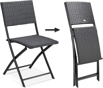 Casaria Polyrattan Set of 4 Folding Chairs Balcony Camping Foldable Weatherproof Balcony Chair Garden Chair Black - QUORE