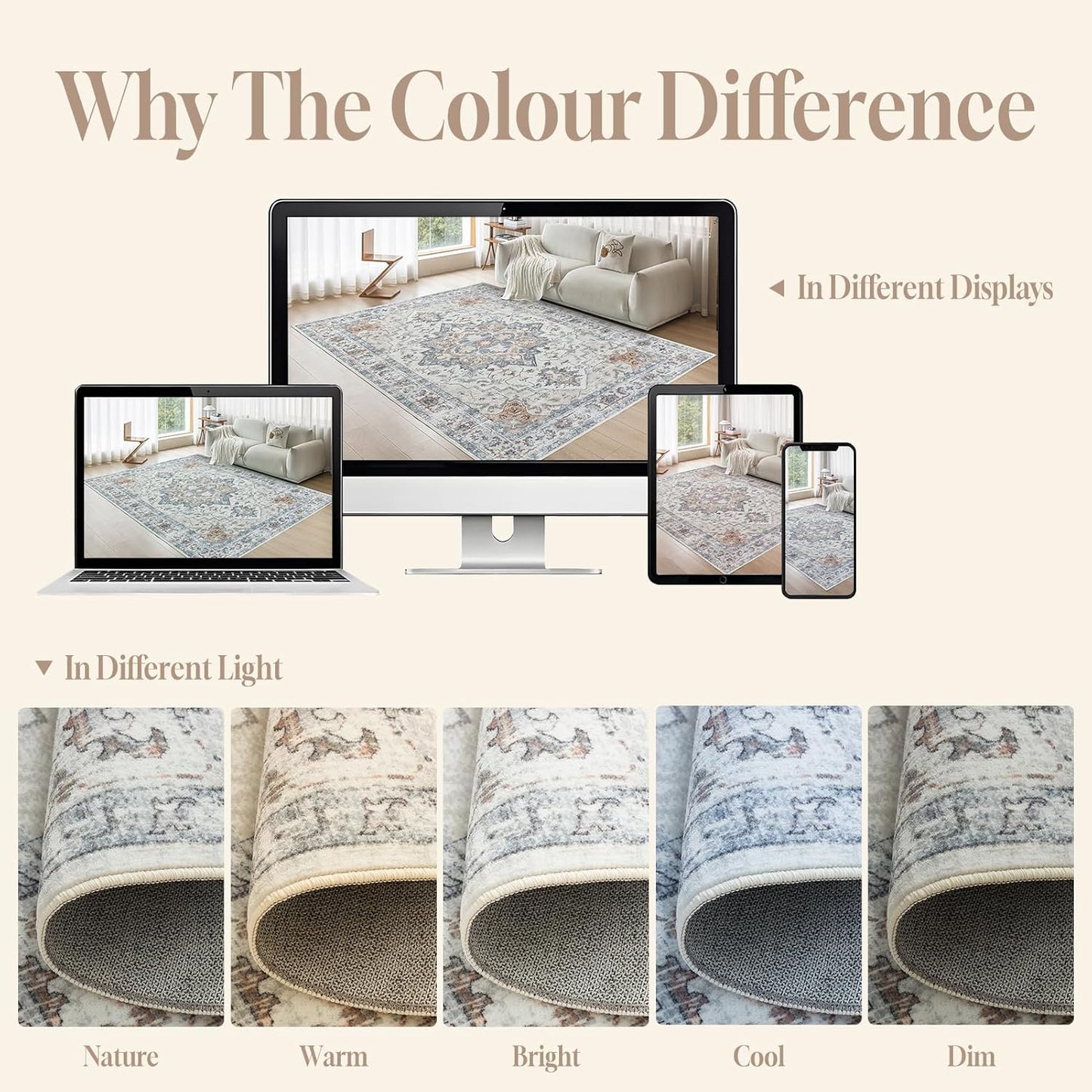 CHOSHOME Wasbare vloerkleden voor woonkamer, vloerkleden voor slaapkamer, laagpolig tapijt, antislip tapijt, traditioneel zacht oosters tapijt voor keuken, eetkamer, 200 x 290 cm, taupe bruin faux