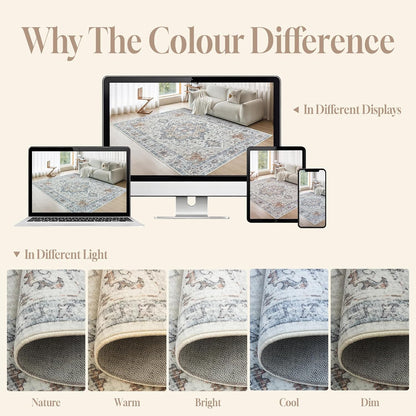 CHOSHOME Wasbare vloerkleden voor woonkamer, vloerkleden voor slaapkamer, laagpolig tapijt, antislip tapijt, traditioneel zacht oosters tapijt voor keuken, eetkamer, 200 x 290 cm, taupe bruin faux