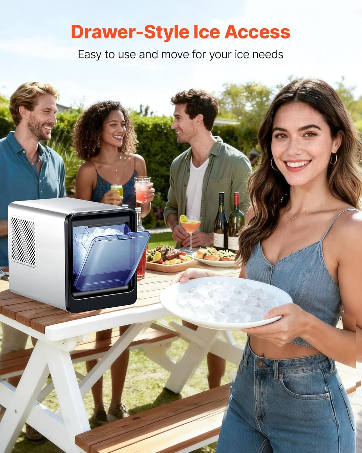 VEVOR Tafelijsmachine, 15 kg per dag, zelfreinigende ijsblokjesschaal met schepje, ijsblokjesmachine voor thuis, keuken, kantoor, bar, party, drankjes