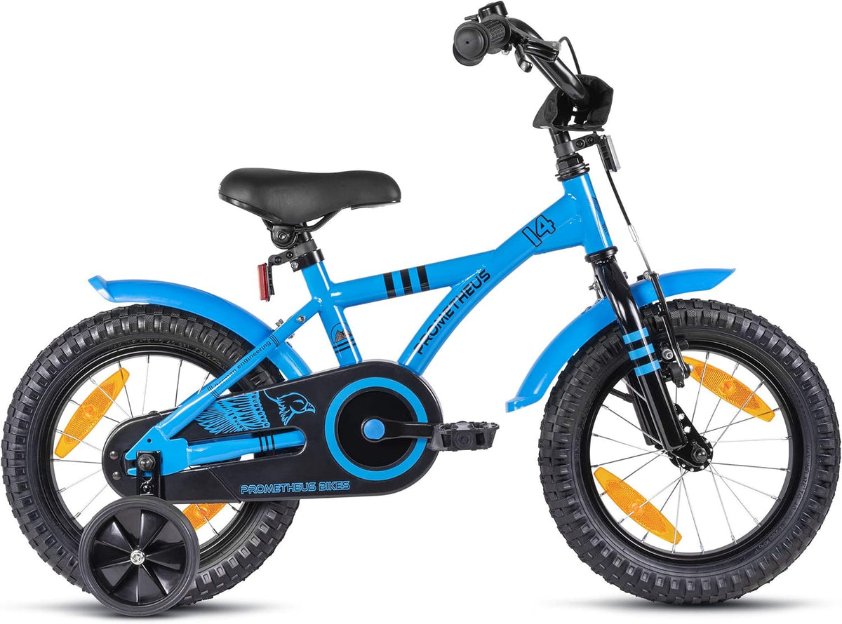 PROMETHEUS BICYCLES kinderfiets 14 inch fiets jongens meisjes van 4 jaar oude met zijwieltjes terugtraprem in blauw BMX