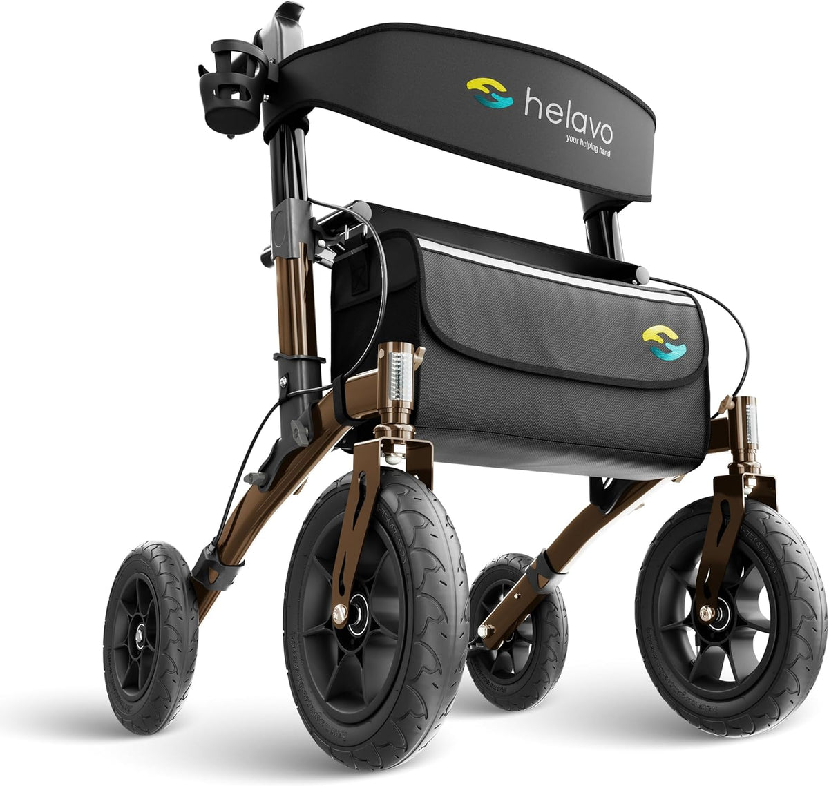 HELAVO rollator met lekvrije massief rubberen banden voor buiten - Opvouwbare aluminium rollator voor buiten met zitje - Maximale mobiliteit & comfort voor buiten
