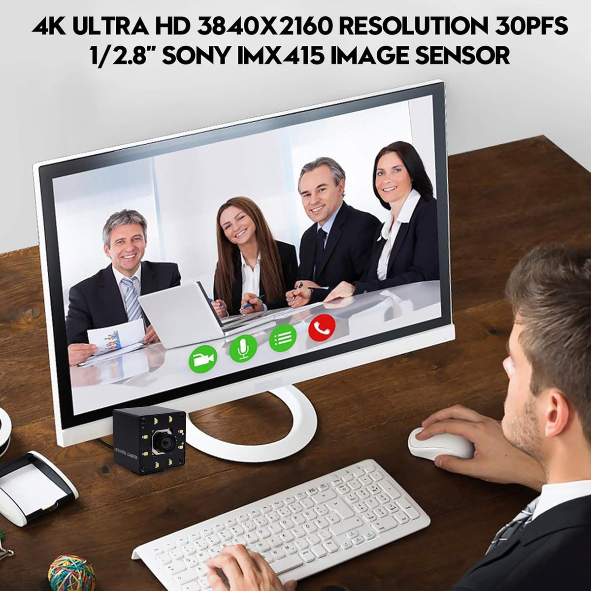 SVPRO Auto Focus 4K 30pfs UHD USB-camera voor computer met IMX415-sensor, 100° geen vervorming mini-camera met ledverlichting voor online onderwijs/vergadering/live streaming, plug&play