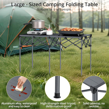 Anbte Campingtafel, grilltafel, 122 x 60 x 74 cm (l x b x h), extra groot, aluminium roltafel, X-frame, klaptafel voor 6 tot 8 personen, draagvermogen tot 120 kg, met draagtas, voor tuin, strand