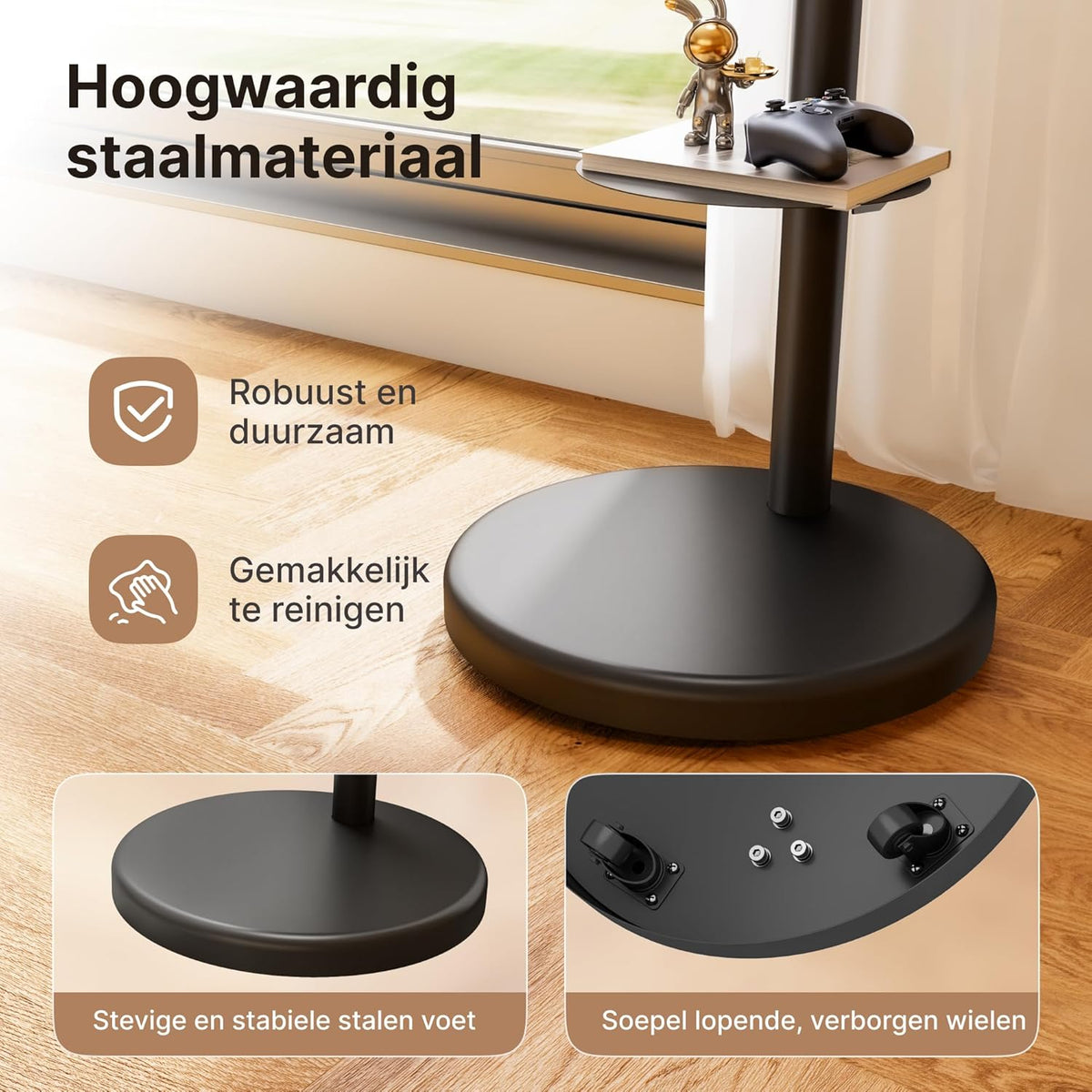 In hoogte verstelbare oprolbare tv-standaard voor 37-86 inch televisie, 50 kg draagvermogen, staand en liggend formaat, stabiele mobiele tv-wagen met plank, max. VESA 600x400mm (zwart)