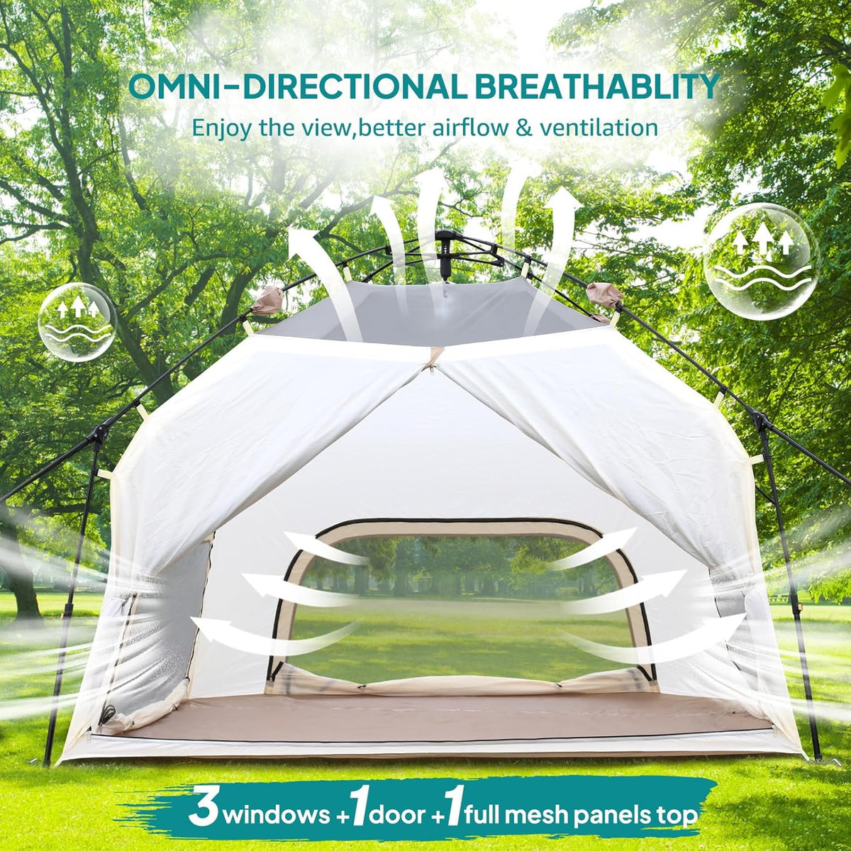 Chihee Campingtent, pop-up tent, familiekabinetent met luifel, veranda, 2-persoons, outdoortent met scherm, grote capaciteit, waterdicht en winddicht, eenvoudige montage, wandelen