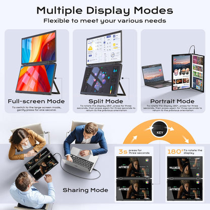 Draagbare Monitor – Portable Scherm – Mobiele Monitor – Extern Scherm – Laptop Display – 15.6 Inch Full HD IPS – 360° Draaibaar & Kantelbaar - QUORE