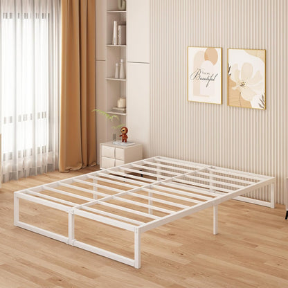 Tweepersoonsbed 180 x 200 cm Metalen Bed Met Lattenbodem, Hoogte 36 cm, Dubbel Bedframe, Stil, Stabiel, Minimalistisch Design, Eenvoudig te Monteren, Wit