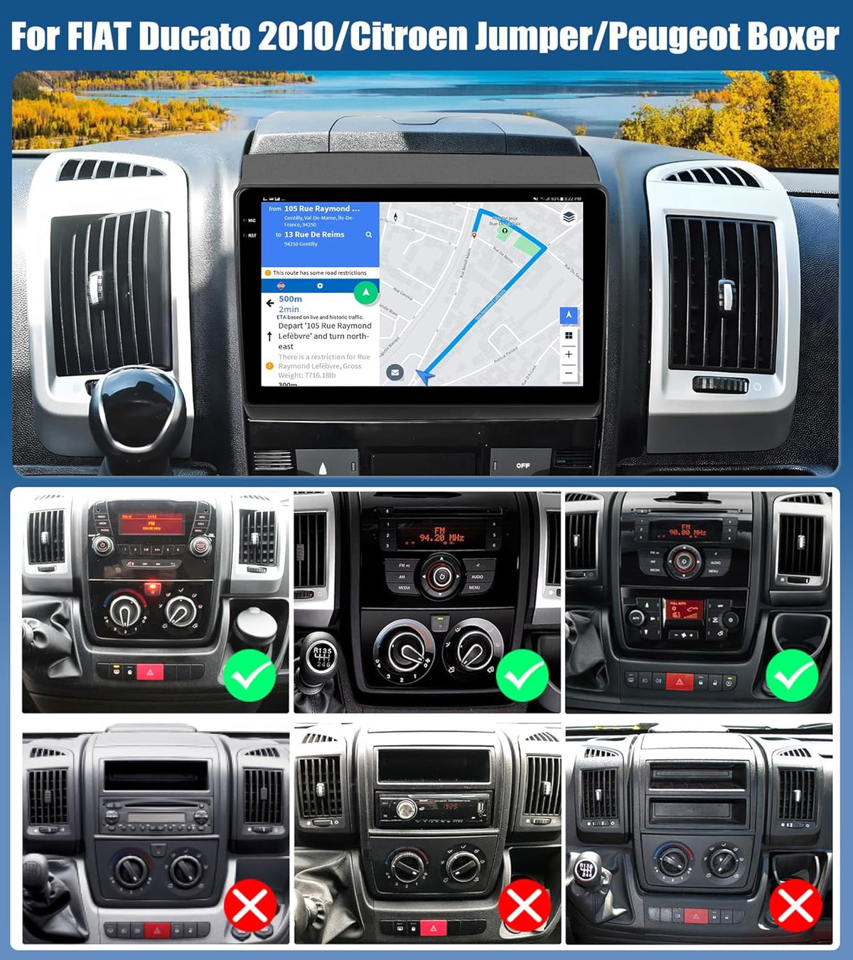 OiLiehu 2G + 64G Android 15 autoradio 2Din CarPlay Android Auto voor Ducato 2010/Citroen Jumper/Peugeot Boxer Autoradio met scherm 9 inch met Bluetooth/SWC/FM RDS/WiFi/GPS/achteruitrijcamera/EQ