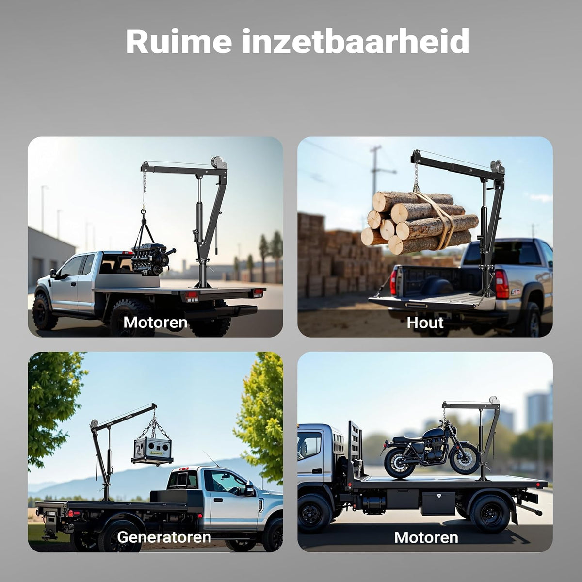 Pick-up kraan 900kg en 360° draaibaar met kabellier, standvoet, inklapbaar