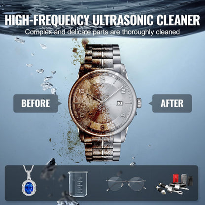 VEVOR Ultrasone reiniger, 10 l, ultrasoon reinigingsapparaat, 300 W, ultrasone reinigingsmachine met timer, verwarming, 40 kHz digitale reiniger met mand voor sieraden
