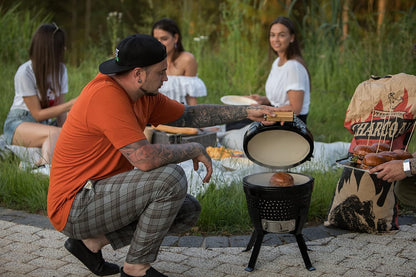 KAMADO BONO Ceramic BBQ Grill, 13" Picnic I, Mini Kamado BBQ Charcoal Grill, Egg BBQ, Kamado Barbecue Grill I, Portable Oven and Smoker with Stand - QUORE