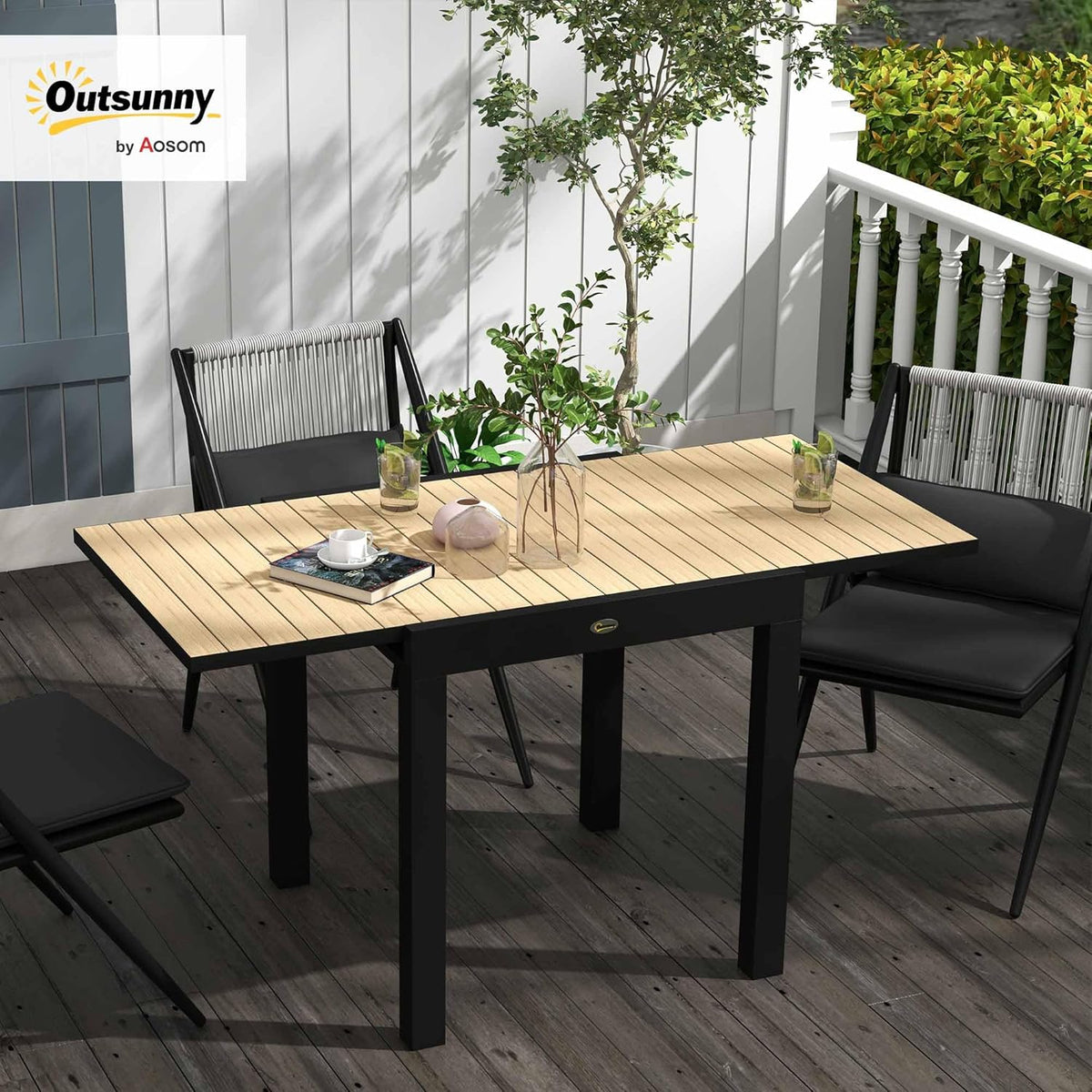 Outsunny Garden Table, Dining Table for 6 People, Patio Table, Expandable Balcony Table, 70 kg Load Capacity Aluminium, Yellow, 81/162 x 80 x 75 cm - QUORE