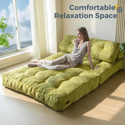 MAXYOYO Folding Sofa Bed, Convertible Sleeping Chair with Pillow, Mattress with Back Support, Portable Chair Bed, Comfortable Lounge for Living Room, Bedroom, Green, Double