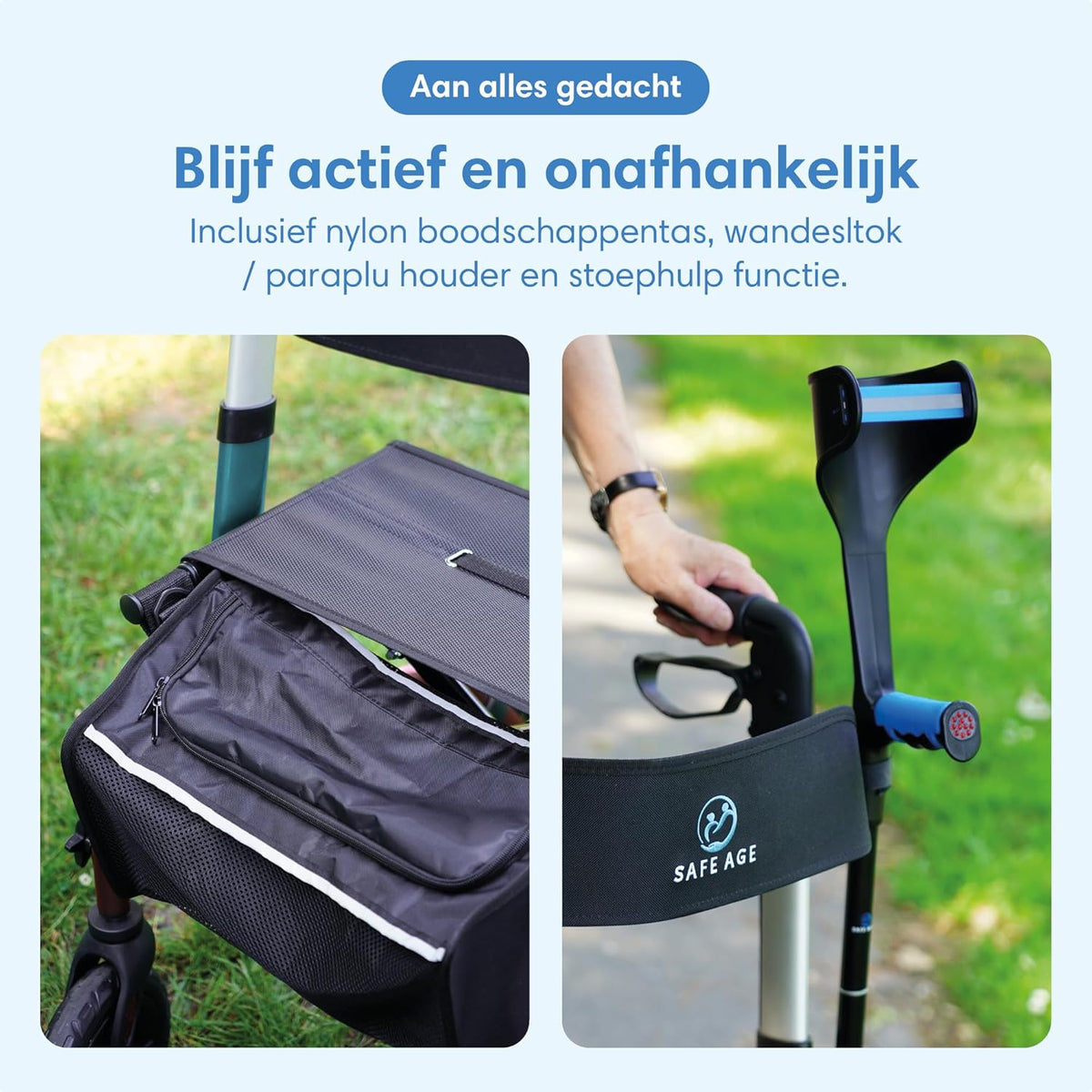 Rollator lichtgewicht en opvouwbaar - zitfunctie - voor binnen en buiten - rugleuningen en wandelstok houder (Blauw)