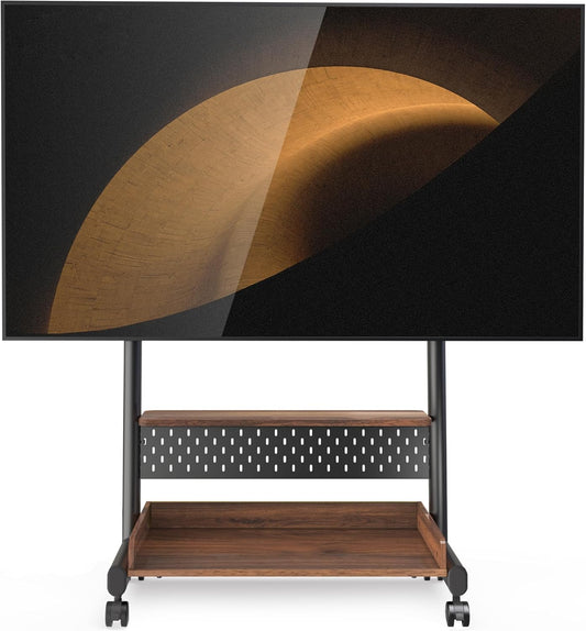 FITUEYES tv standaard verrijdbaar met hout-voet voor 40-85 inch, Hoogte verstelbaar vloer tv stand trolley wheel, universal vloerstandaard op wielen Max VESA 600x400mm houd 60kg