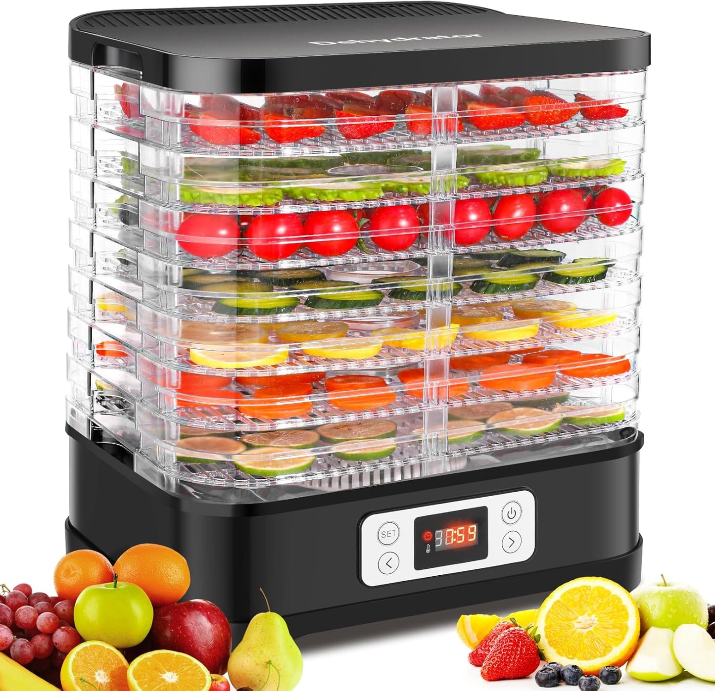 Droogautomaat roestvrij staal, 400 W, droger voor fruit, vlees en kruiden, incl. 8 x droogniveaus, droogfolie en droogrooster, dehydrator met temperatuurregelaar 35-70 °C