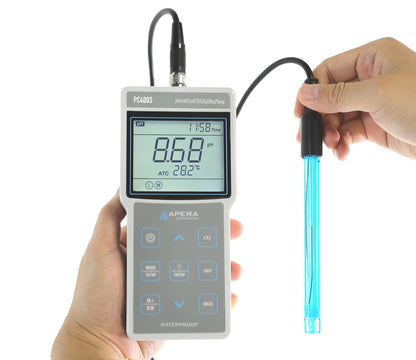 Apera Instruments PC400S draagbare pH/geleiding multi-parameter-meetinstrument, met GLP-gegevensbeheer en USB-output