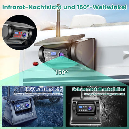 Magnetische draadloze achteruitrijcamera op zonne-energie, 5 inch monitor, AHD 1080P, achteruitrijcamera, oplaadbare batterij, geen bedrading, geen boren, draadloze back-upcamera voor